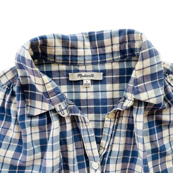 Madewell Central Open-Back Top Size Small Gingham Plaid Blue White - Picture 3 of 7